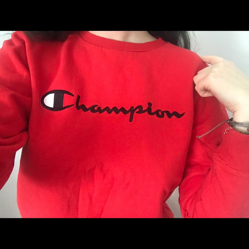 red champion long sleeve pullover sweater